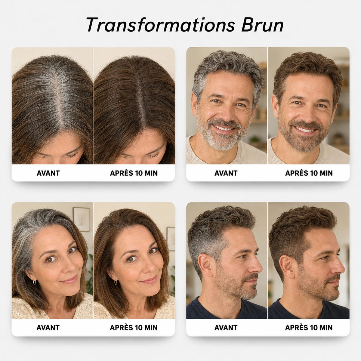 Avant après couverture des cheveux blancs #Couleur_Brun
